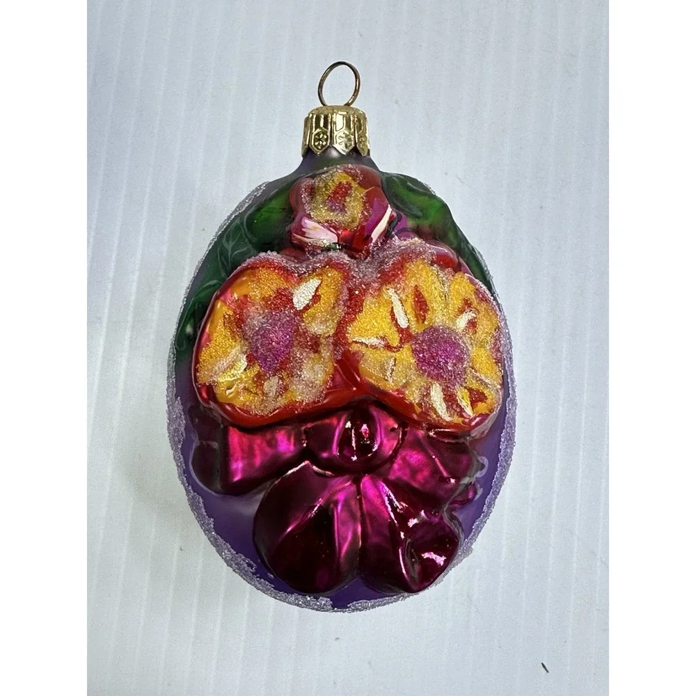 VTG Christopher Radko Egg Blossom Glass Handpainted Easter Ornament Flowers 4